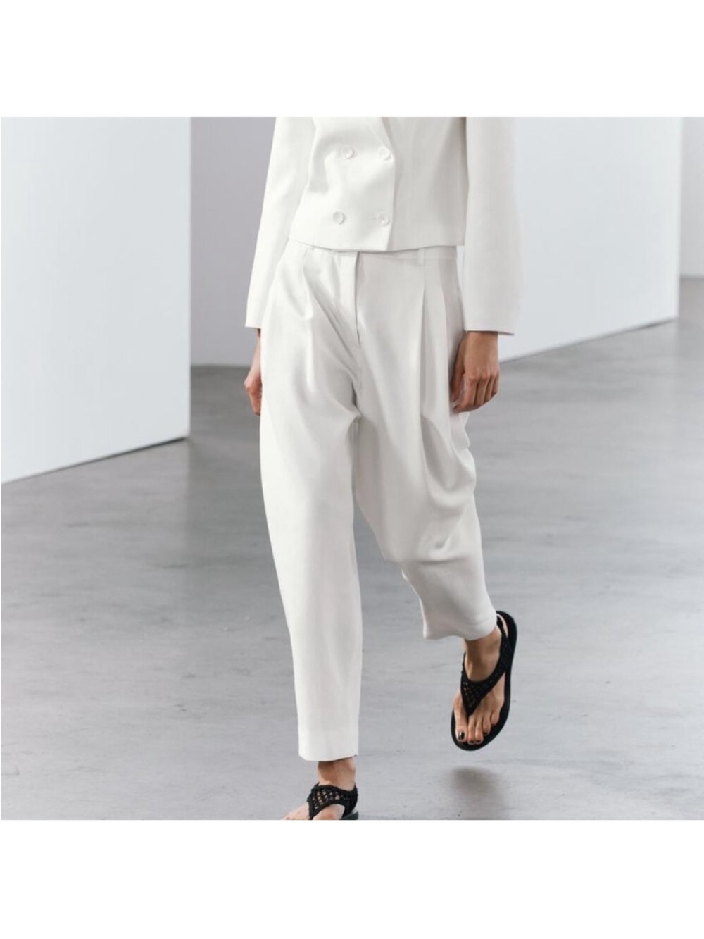 ZARA PLEATED BALLOON PANTS ZW COLLECTION OYSTER-WHITE - Picture 5 of 8